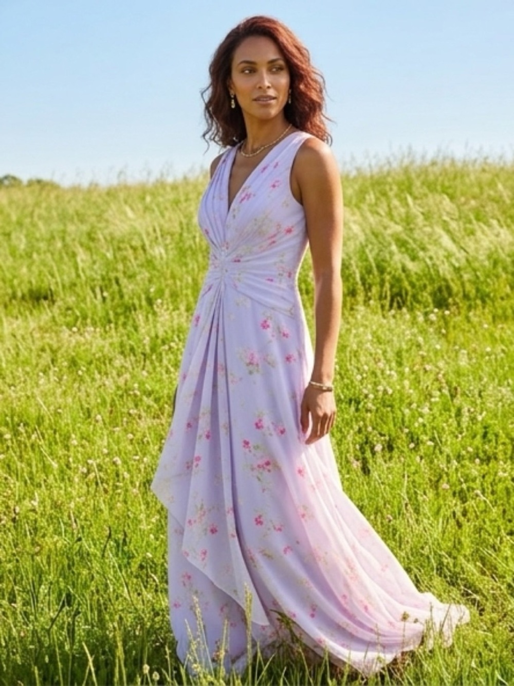 Lavender Floral Chiffon Maxi Dress NWT  Bridesmaid Wedding Guest Formal Sz 10 💜 - Picture 10 of 11